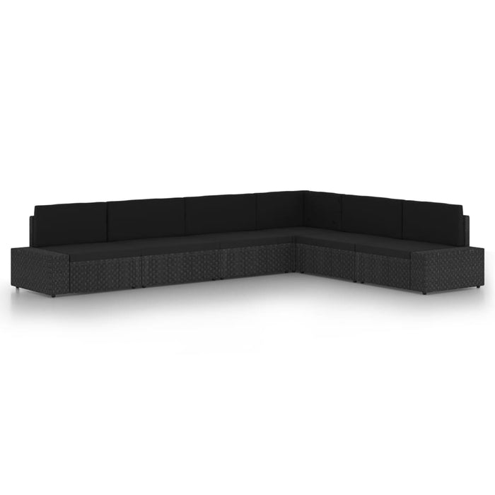 6-tlg. Garten-Lounge-Set mit Kissen Schwarz Poly Rattan