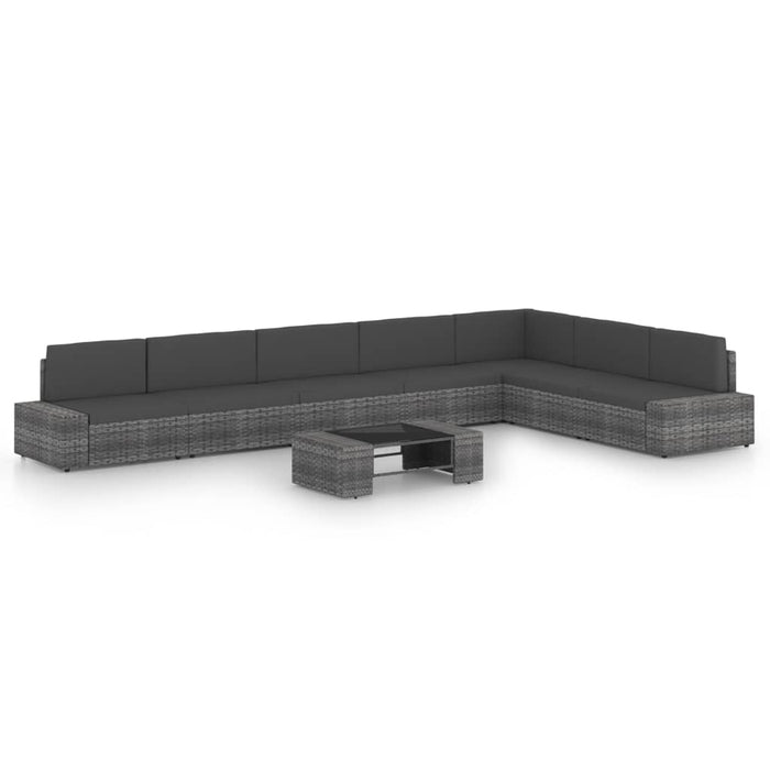 8-tlg. Garten-Lounge-Set mit Kissen Grau Poly Rattan