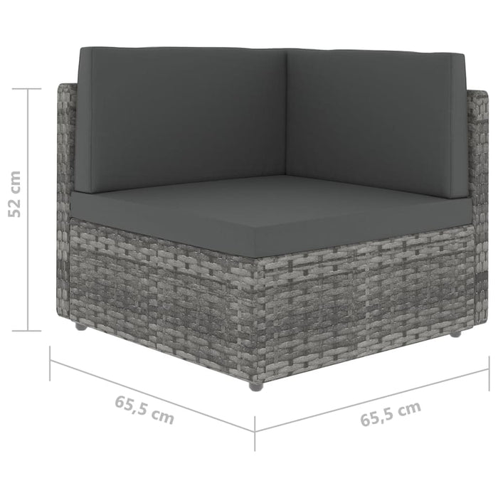 9-tlg. Garten-Lounge-Set mit Kissen Grau Poly Rattan