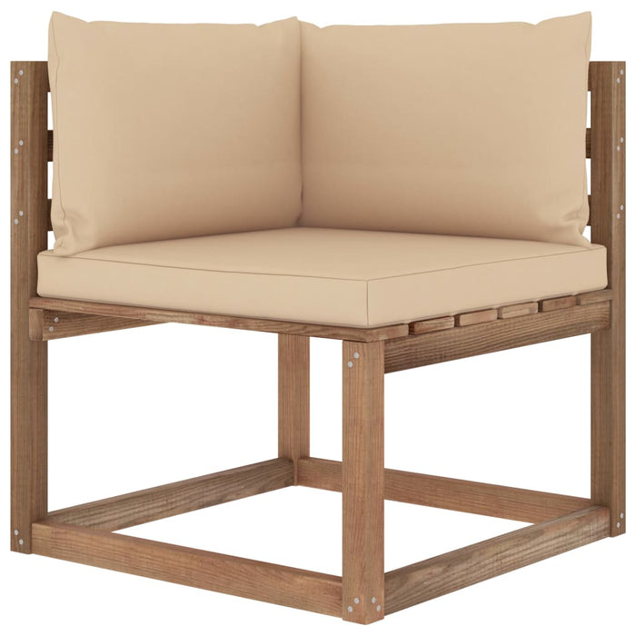 Outdoor-Ecksofa Paletten mit Kissen in Beige