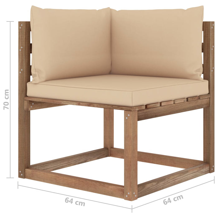 Outdoor-Ecksofa Paletten mit Kissen in Beige