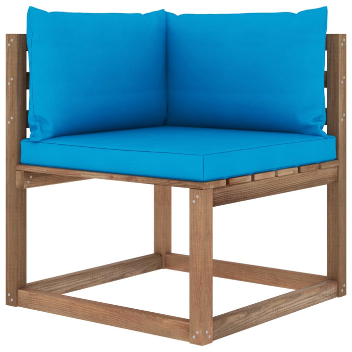 Outdoor-Ecksofa Paletten mit Kissen in Blau