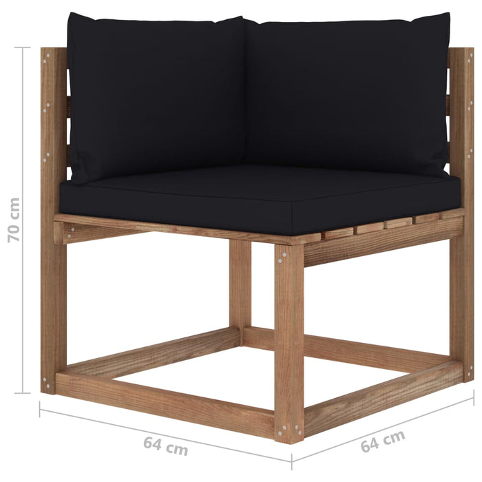 Outdoor-Ecksofa Paletten mit Kissen in Schwarz