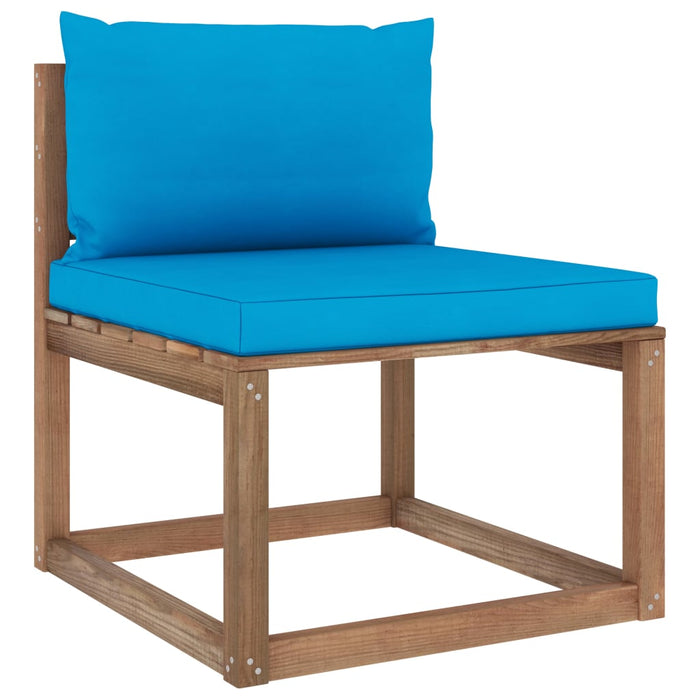 Outdoor-Mittelsofa Paletten mit Kissen in Blau