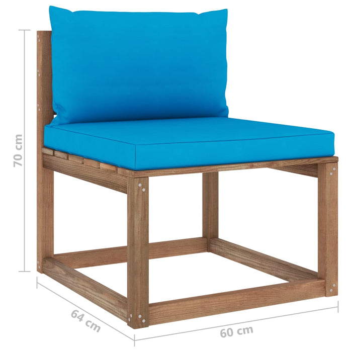 Outdoor-Mittelsofa Paletten mit Kissen in Blau
