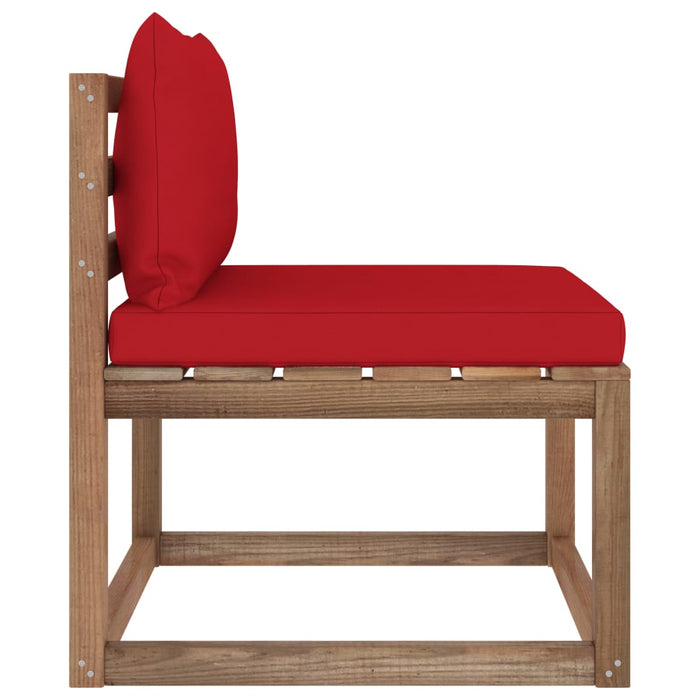 Outdoor-Mittelsofa Paletten mit Kissen in Rot