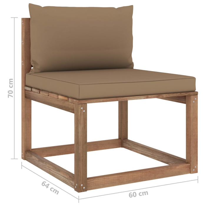 Outdoor-Mittelsofa Paletten mit Kissen in Taupe