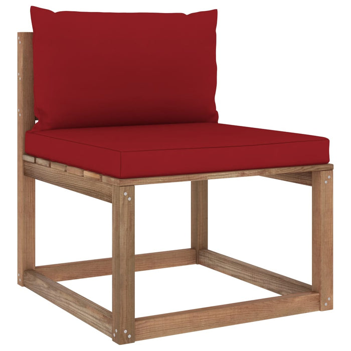 Outdoor-Mittelsofa Paletten mit Kissen in Weinrot