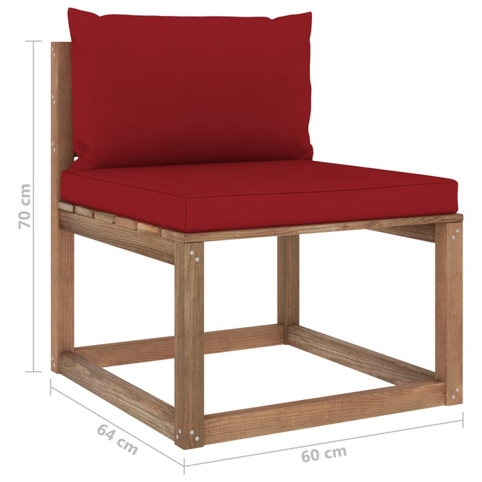 Outdoor-Mittelsofa Paletten mit Kissen in Weinrot