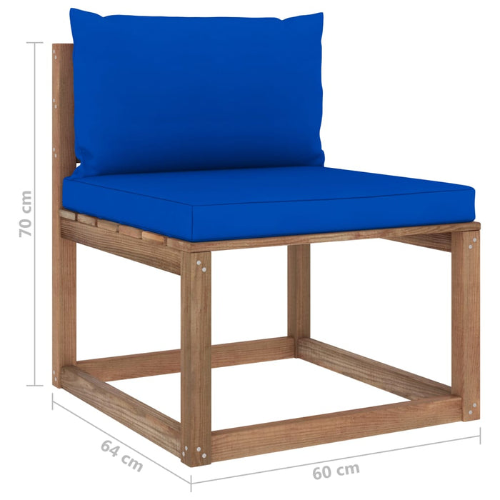 Outdoor-Mittelsofa Paletten mit Kissen in Blau
