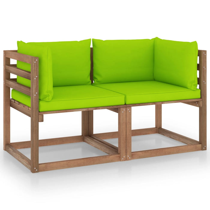 Garten-Palettensofa 2-Sitzer mit Kissen in Hellgrün Kiefernholz