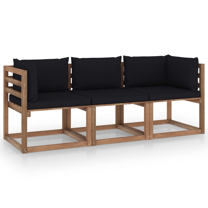 Garten-Palettensofa 3-Sitzer mit Kissen in Schwarz Kiefernholz