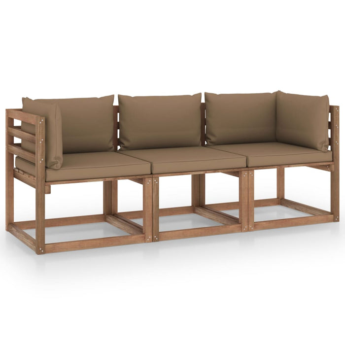 Garten-Palettensofa 3-Sitzer mit Kissen in Taupe Kiefernholz