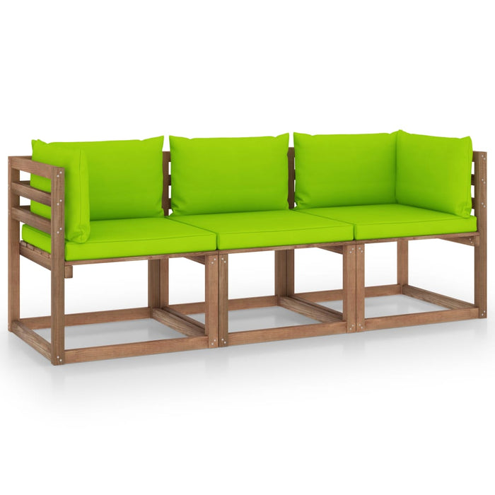 Garten-Palettensofa 3-Sitzer mit Kissen in Hellgrün Kiefernholz