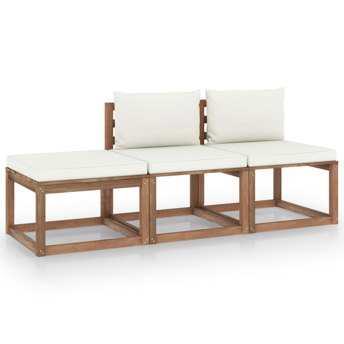 3-tlg. Garten-Lounge-Set aus Paletten mit Kissen Kiefernholz
