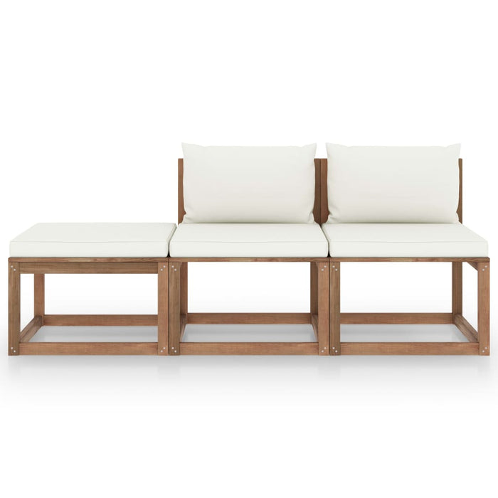 3-tlg. Garten-Lounge-Set aus Paletten mit Kissen Kiefernholz