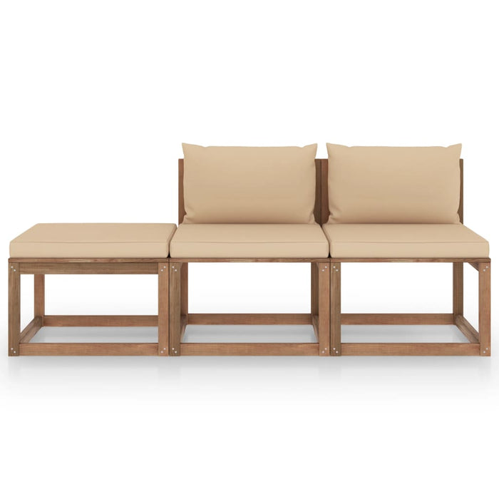 3-tlg. Garten-Lounge-Set aus Paletten mit Kissen Kiefernholz