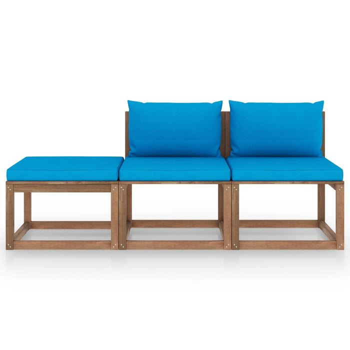 3-tlg. Garten-Lounge-Set aus Paletten mit Kissen Kiefernholz