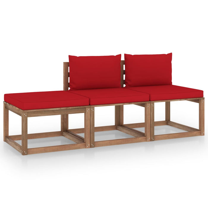 3-tlg. Garten-Lounge-Set aus Paletten mit Kissen Kiefernholz