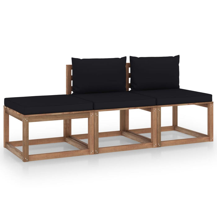 3-tlg. Garten-Lounge-Set aus Paletten mit Kissen Kiefernholz