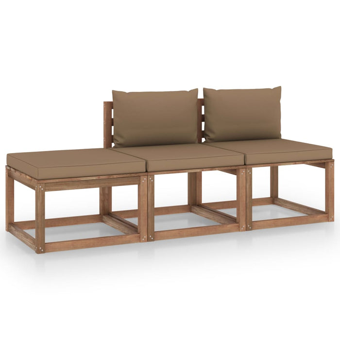 3-tlg. Garten-Lounge-Set aus Paletten mit Kissen Kiefernholz
