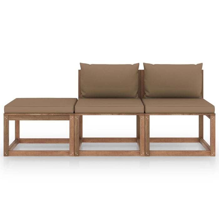 3-tlg. Garten-Lounge-Set aus Paletten mit Kissen Kiefernholz