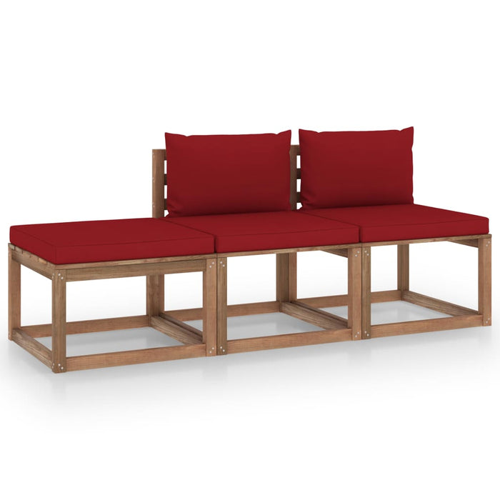 3-tlg. Garten-Lounge-Set aus Paletten mit Kissen Kiefernholz