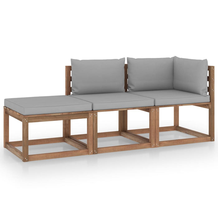3-tlg. Garten-Lounge-Set aus Paletten mit Kissen Kiefernholz