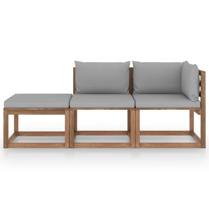3-tlg. Garten-Lounge-Set aus Paletten mit Kissen Kiefernholz