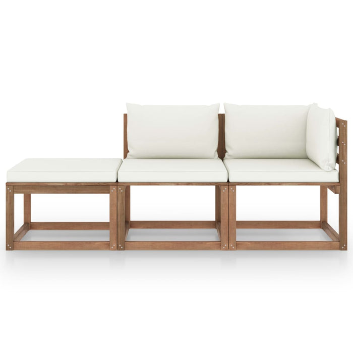 3-tlg. Garten-Lounge-Set aus Paletten mit Kissen Kiefernholz