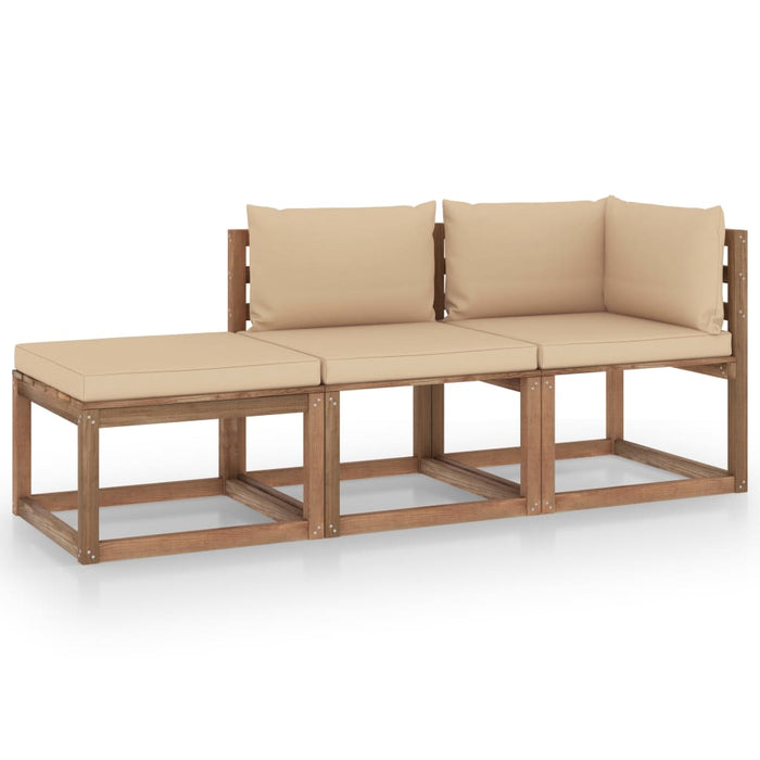 3-tlg. Garten-Lounge-Set aus Paletten mit Kissen Kiefernholz