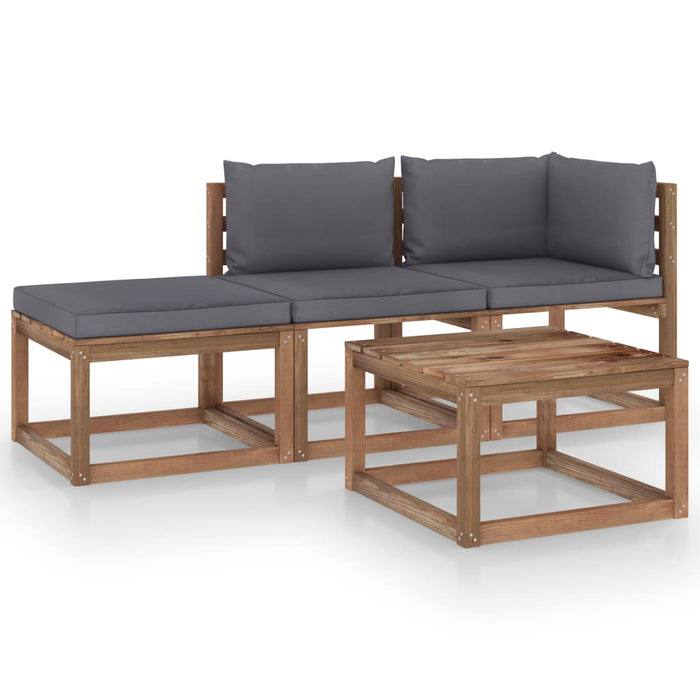 4-tlg. Garten-Lounge-Set aus Paletten mit Kissen Kiefernholz