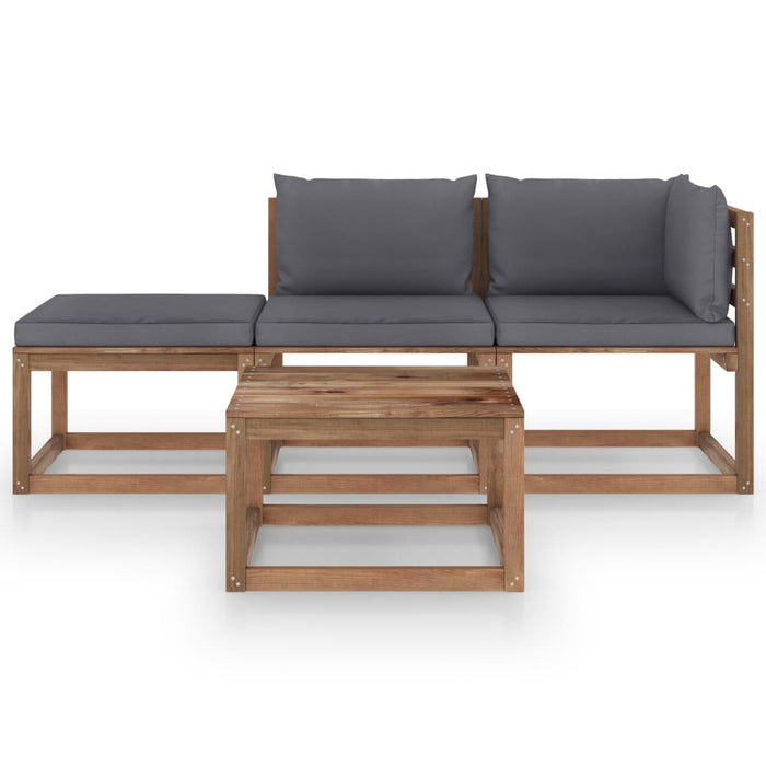 4-tlg. Garten-Lounge-Set aus Paletten mit Kissen Kiefernholz