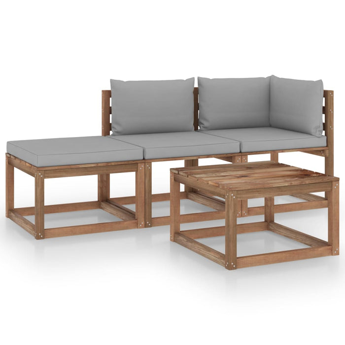4-tlg. Garten-Lounge-Set aus Paletten mit Kissen Kiefernholz