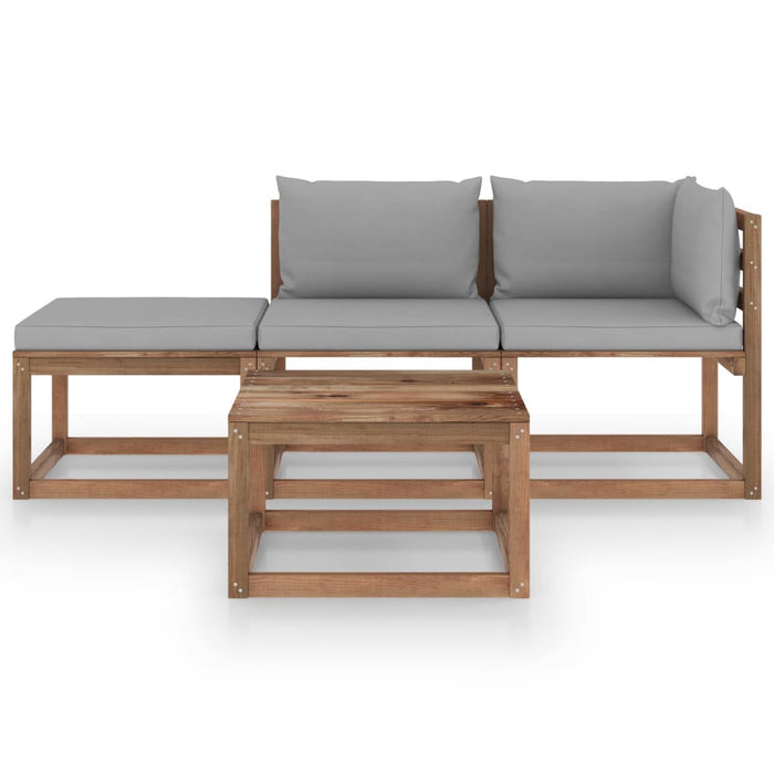 4-tlg. Garten-Lounge-Set aus Paletten mit Kissen Kiefernholz