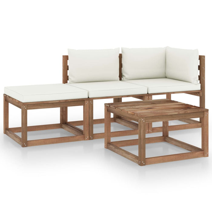 4-tlg. Garten-Lounge-Set aus Paletten mit Kissen Kiefernholz