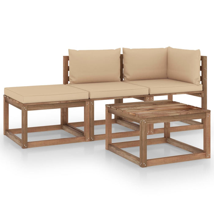 4-tlg. Garten-Lounge-Set aus Paletten mit Kissen Kiefernholz