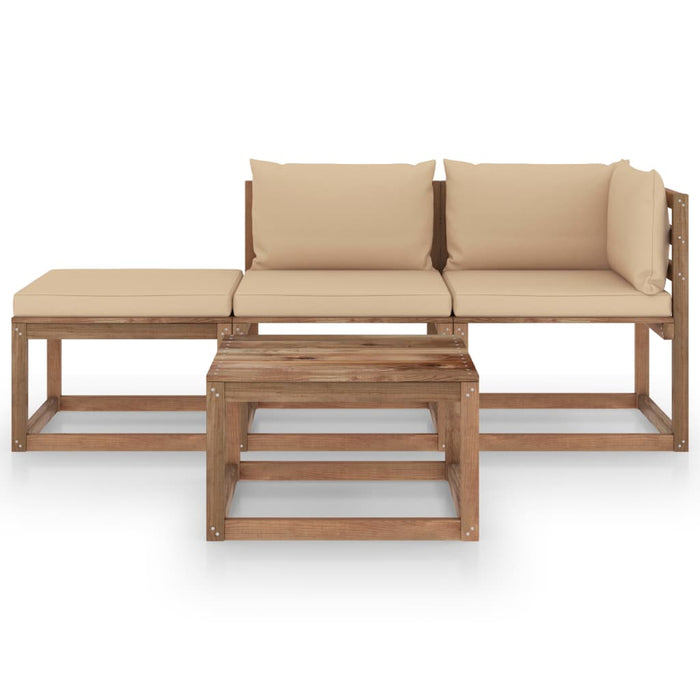 4-tlg. Garten-Lounge-Set aus Paletten mit Kissen Kiefernholz