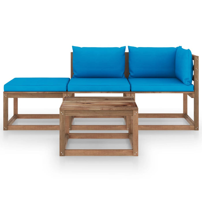 4-tlg. Garten-Lounge-Set aus Paletten mit Kissen Kiefernholz