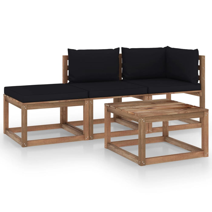 4-tlg. Garten-Lounge-Set aus Paletten mit Kissen Kiefernholz