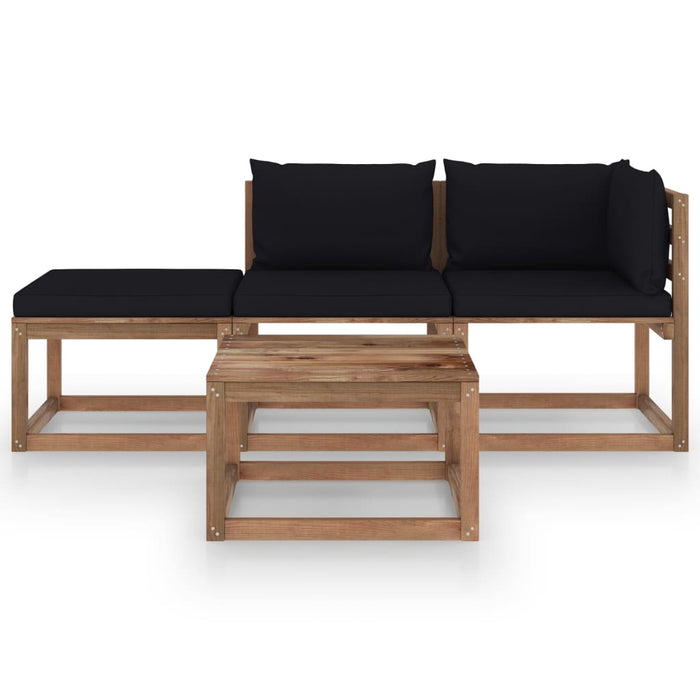 4-tlg. Garten-Lounge-Set aus Paletten mit Kissen Kiefernholz