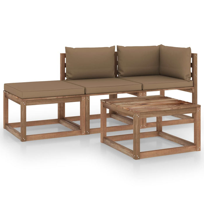 4-tlg. Garten-Lounge-Set aus Paletten mit Kissen Kiefernholz