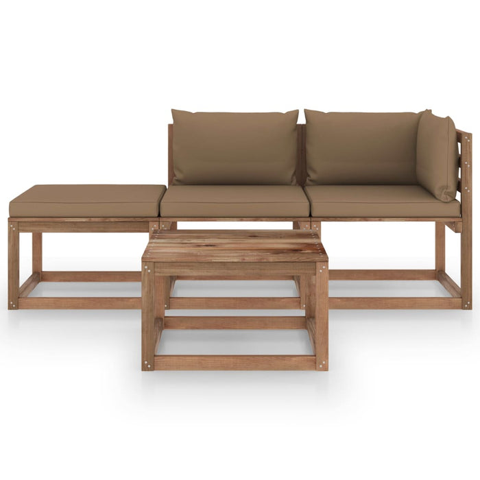 4-tlg. Garten-Lounge-Set aus Paletten mit Kissen Kiefernholz