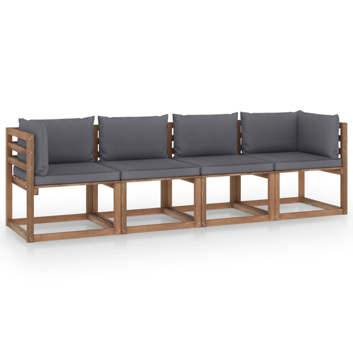 Garten-Palettensofa 4-Sitzer mit Kissen Kiefernholz
