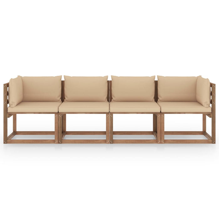Garten-Palettensofa 4-Sitzer mit Kissen Kiefernholz