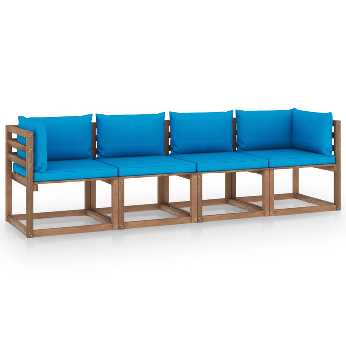 Garten-Palettensofa 4-Sitzer mit Kissen Kiefernholz