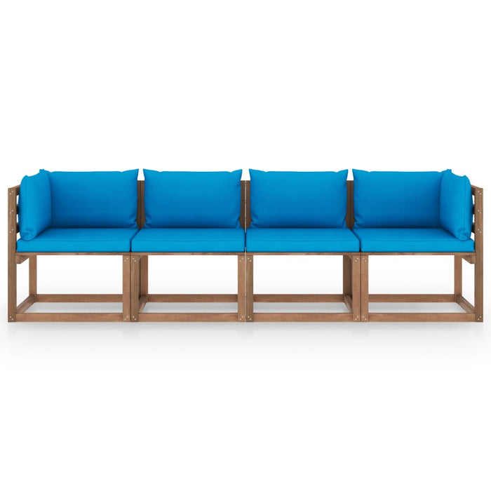 Garten-Palettensofa 4-Sitzer mit Kissen Kiefernholz