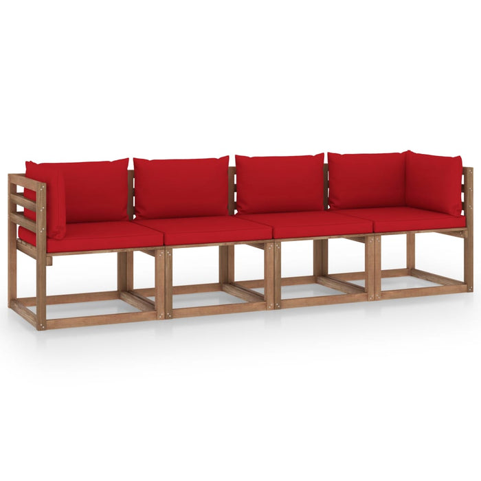 Garten-Palettensofa 4-Sitzer mit Kissen Kiefernholz