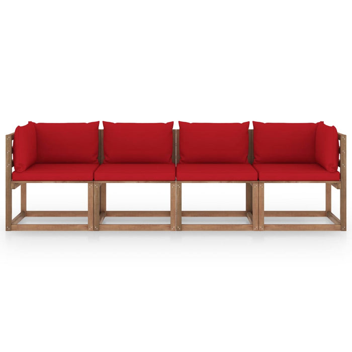 Garten-Palettensofa 4-Sitzer mit Kissen Kiefernholz