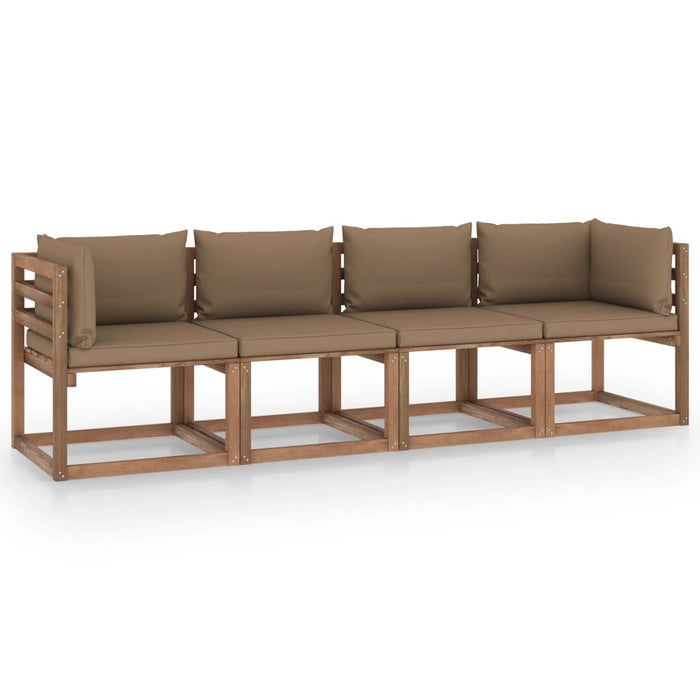 Garten-Palettensofa 4-Sitzer mit Kissen Kiefernholz